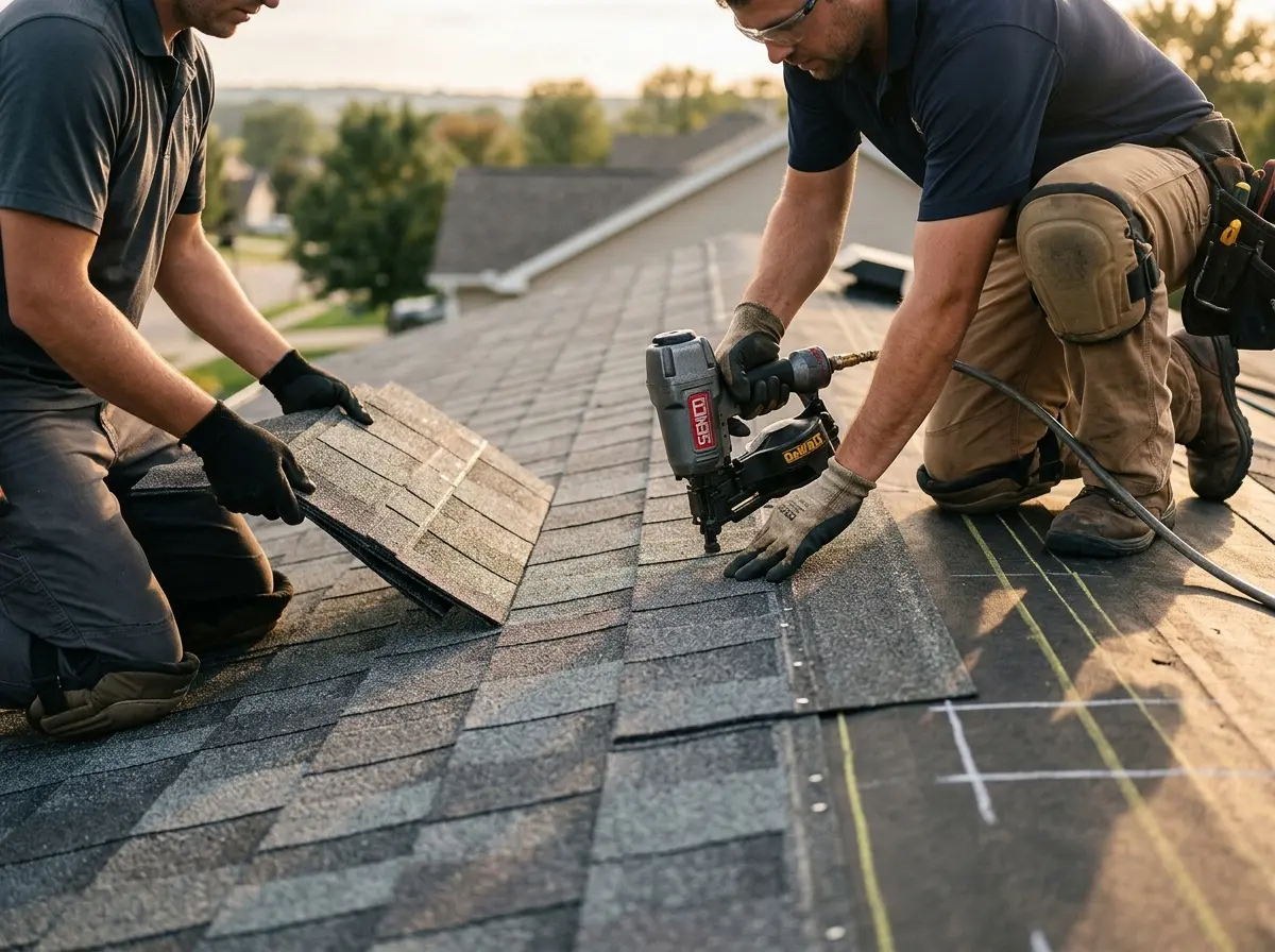 Professional roofer working on a residential roof in Oro Valley